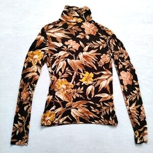 H&M Women's Floral Long Sleeve Top Sz XS Bohemian Fall Feminine Bodycon Cottage